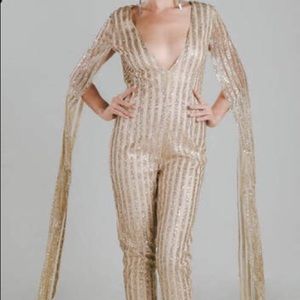 Gold Glitter Sequin Jumpsuit